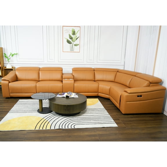 Power Recliner Sofa Set, Reclining Sectional Sofa with Adjustable Headrest & Power Recline, Breathable Leather with Storage Console & USB Ports, Easy Assembly Living Room Furniture Sets