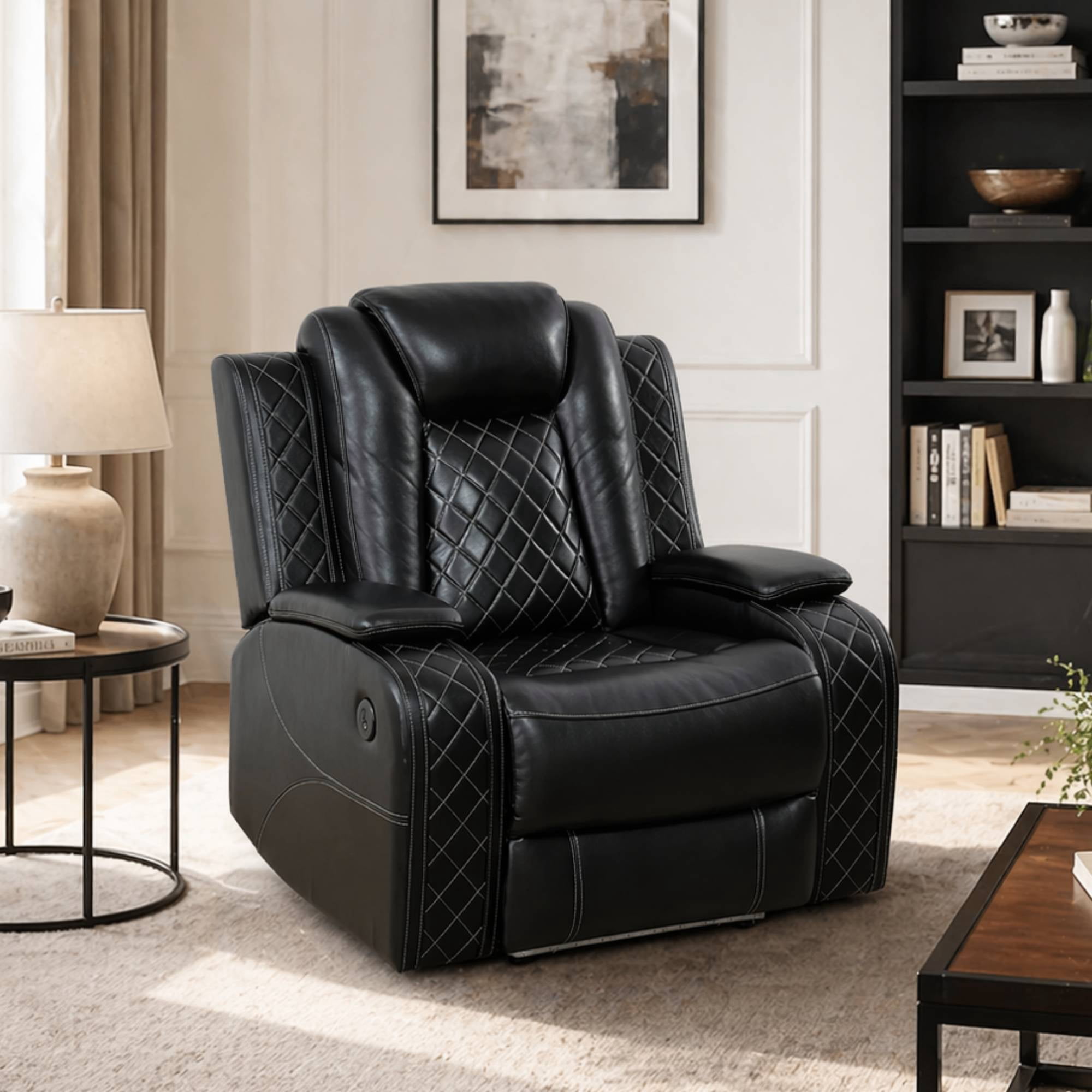 Power Recliner Sofa Set with LED Lights, Reclining Sofa Couch,USB Ports & Cup Holders, Air Leather Home Theater Seating with Storage, Black
