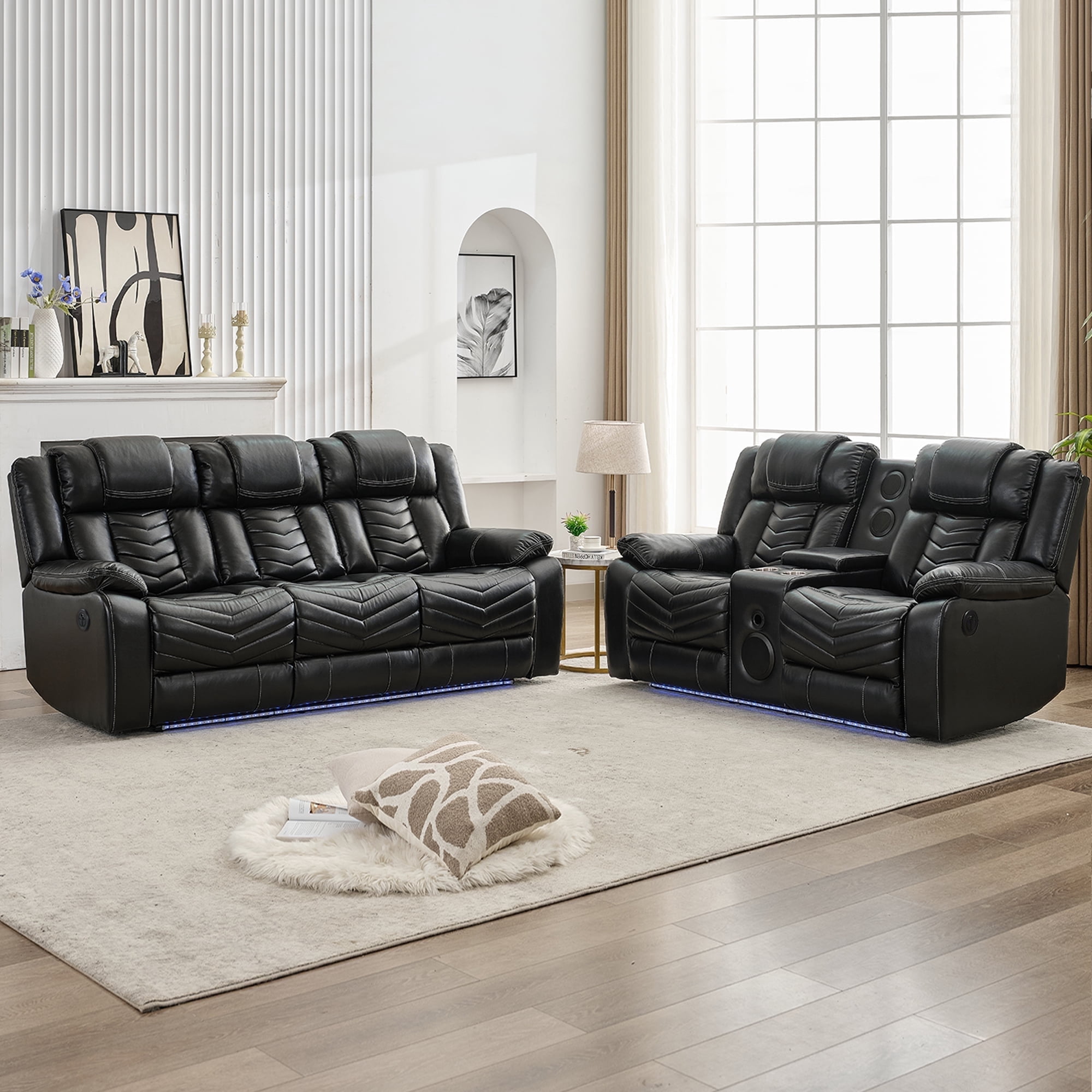 Zero Gravity Power Recliner Sofa Sets with Bass Speaker,Wireless Charger,LED Light Reclining Living Room Furniture Sets