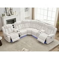 thumbnail image 1 of Power Recliner Sofa Sets with Speaker for Living Room Gray Faux Leather Electric Home Theater Seating Reclining Sofa with Console Storage, 1 of 6