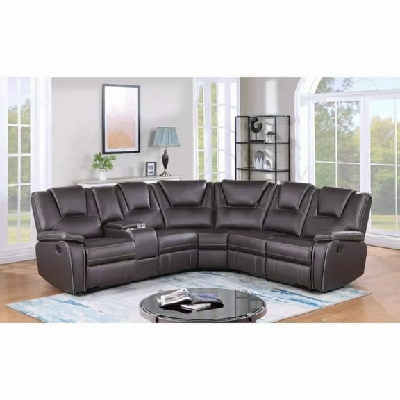 Power Reclining Modular Sectional Sofa with USB, Storage Console, Living Room L-Shaped Couch, Brown