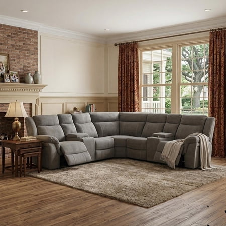 Power Reclining Sectional Sofa ,Fabric Reclining Sectional Couch with USB Port, Cup Holder, Storage Console For Living Room