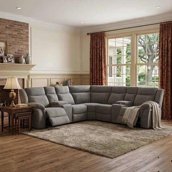 Power Reclining Sectional Sofa ,Fabric Reclining Sectional Couch with USB Port, Cup Holder, Storage Console For Living Room