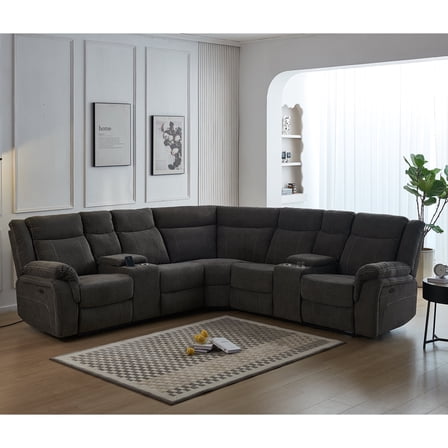 Power Reclining Sectional Recliner,Fabric Reclining Sectional Couch Sofa Electric Sectional Recliner USB Port, Cup Holder, Storage Console For Living Room
