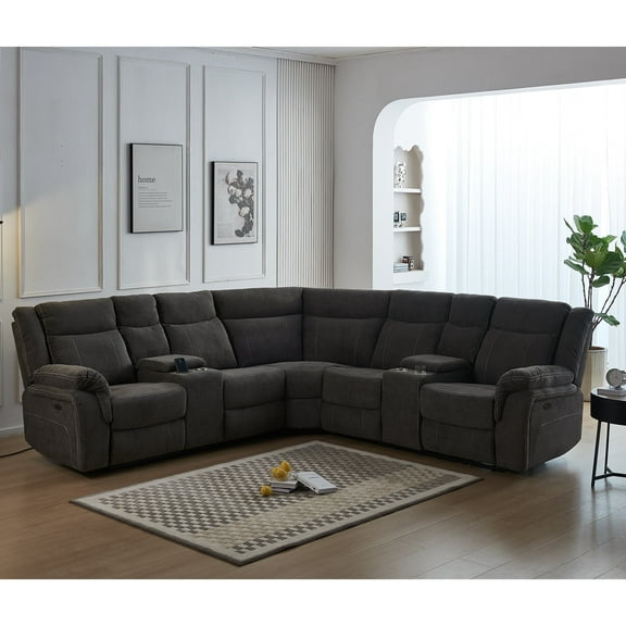 Power Reclining Sectional Recliner,Fabric Reclining Sectional Couch Sofa Electric Sectional Recliner USB Port, Cup Holder, Storage Console For Living Room