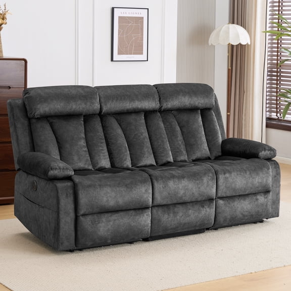 Power Reclining Sofa, 3-Seater Reclining Couch with Massage & Heat, Drop-Down Table, USB & Type-C Charging Ports, Cup Holders, Dutch Velvet, RV & Living Room Reclining Seating