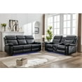 thumbnail image 1 of Power Reclining Sofa Set 3+2 with Bluetooth Speakers, LED Base Lighting & Storage Console in Black Faux Leather for Home Theater & Gaming, 1 of 6