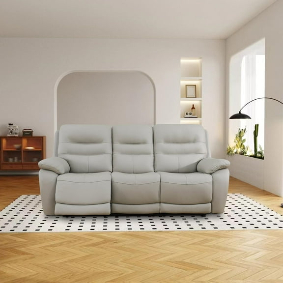 Power Reclining Sofa Set, Genuine Leather Recliner Sofa , 1 Pieces Top Grain Leather Sofa with Built in USB Port for Living Room (Light Grey)