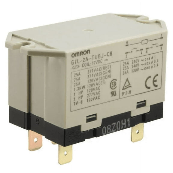 Power Relay; 12 VDC; 25 Amps 2A DPST-NO; Quick connect term Upper bracket; With test btn