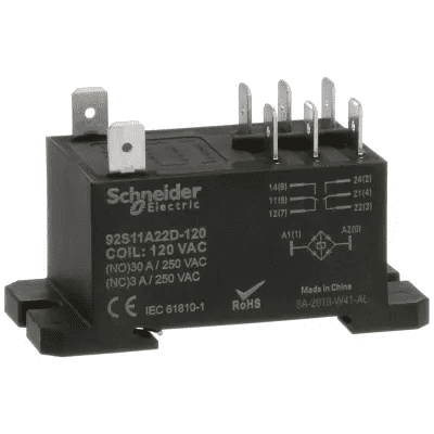 Power Relay, DPDT, 30 Amp, 120 VAC Coil, DIN/Panel Mount