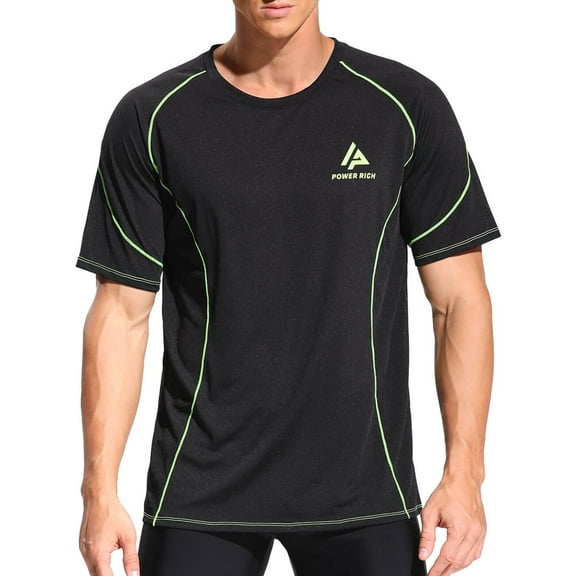 Power Rich Mens Workout Shirts Dri-FIT Short Sleeve Athletic T-Shirt, L