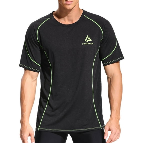 Power Rich Mens Workout Shirts Dri-FIT Short Sleeve Athletic T-Shirt, S