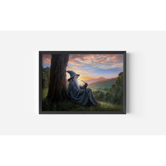 Power Ring Wizard Sitting Under Tree Fellowship Wall Art Printed On Matte Paper.