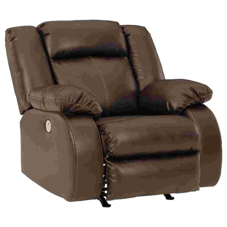 Power Rocker Recliner with Faux Leather and Zero Draw USB Port Brown- Saltoro Sherpi