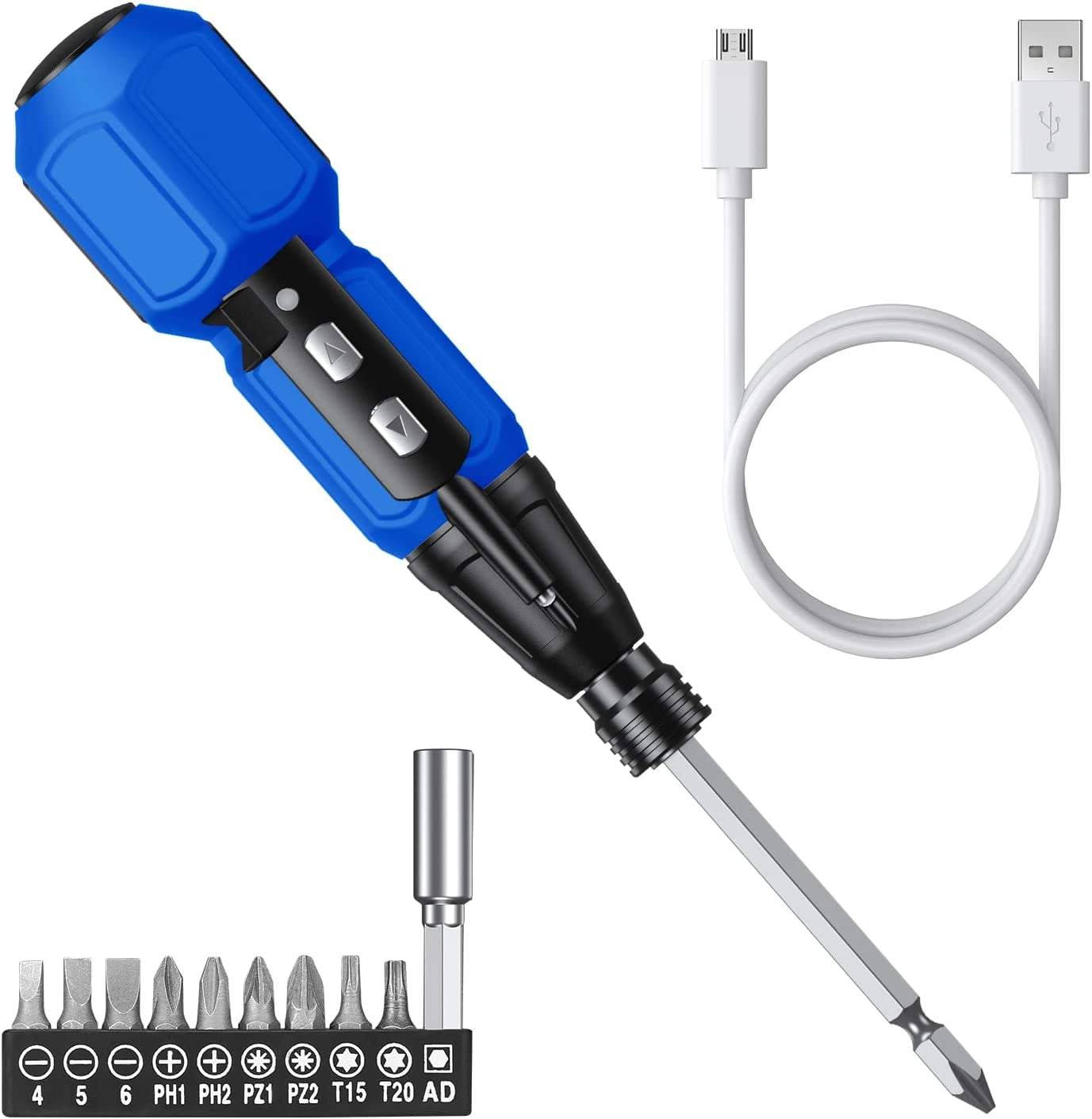 Power Screwdriver Cordless Rechargeable, Electric Screwdriver Sets, Portable Automatic Home Repair Tool Kit, Motorized Screwdriver with LED Lights and USB Cable, Blue