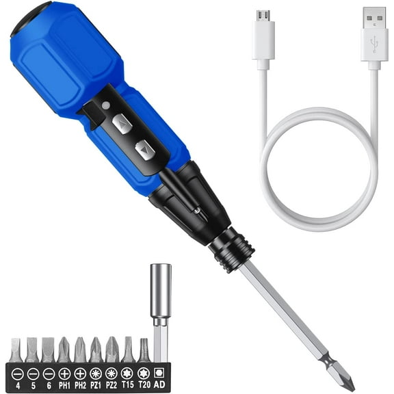 Power Screwdriver Cordless Rechargeable, Electric Screwdriver Sets, Portable Automatic Home Repair Tool Kit, Motorized Screwdriver with LED Lights and USB Cable, Blue