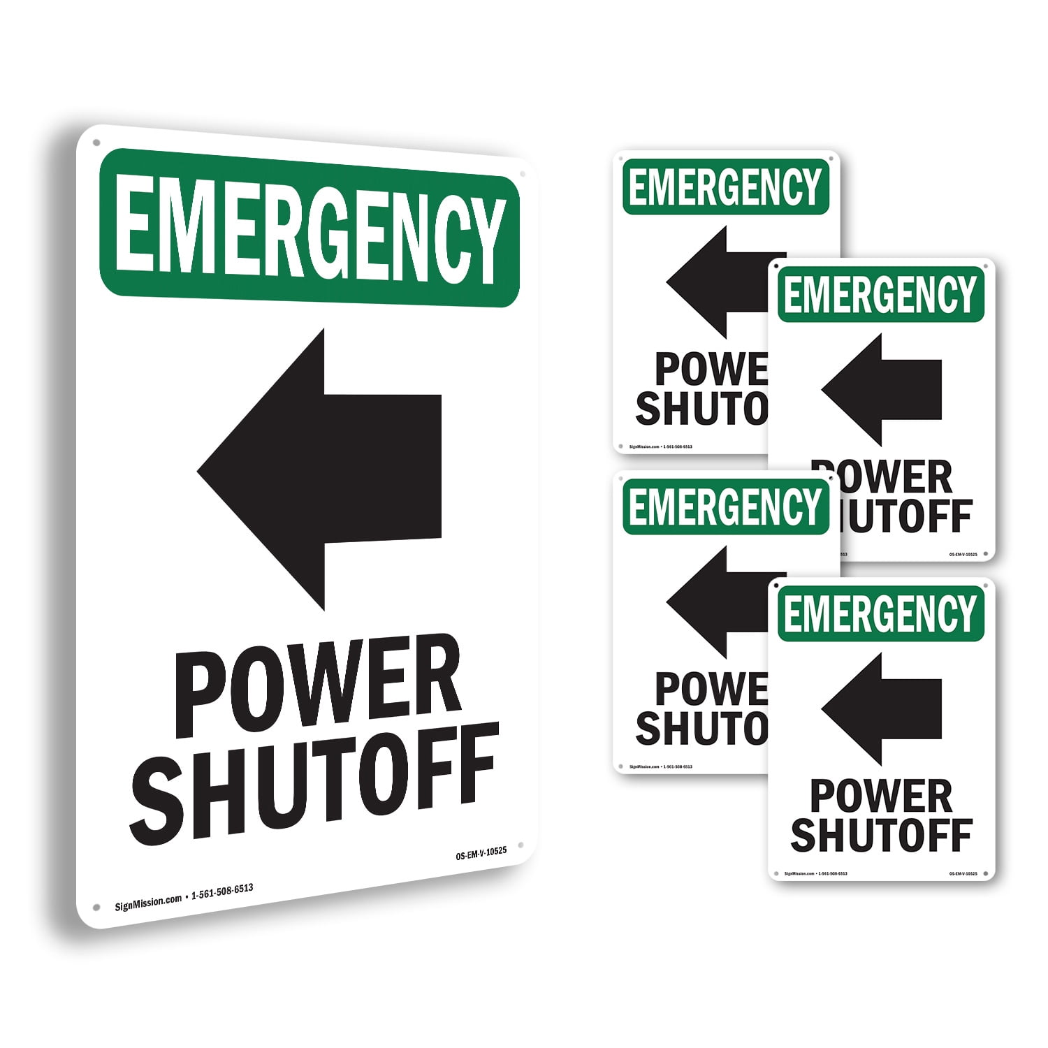 Power Shutoff [Left Arrow] With Symbol OSHA Emergency Aluminum Sign 10 ...