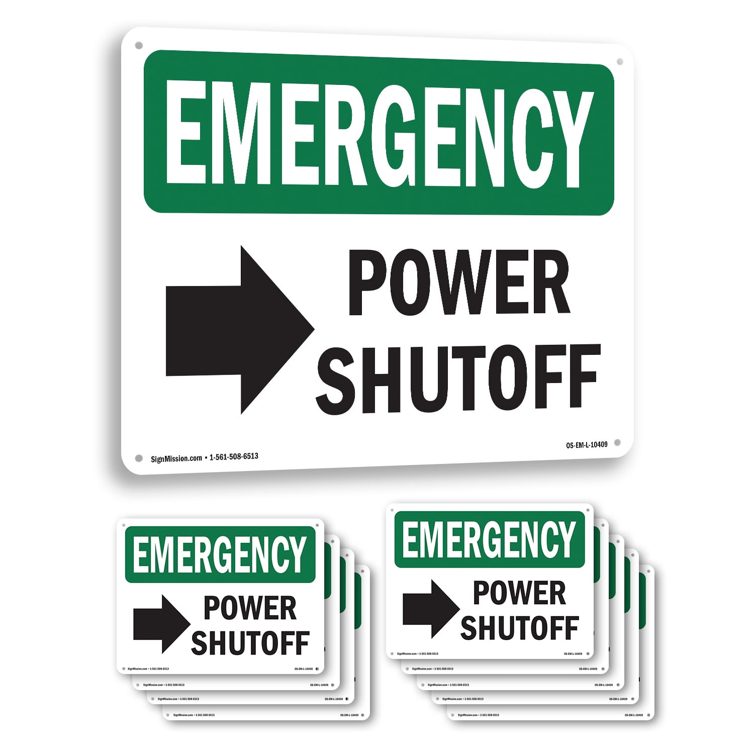 Power Shutoff [Right Arrow] With Symbol OSHA Emergency Aluminum Sign 18 ...