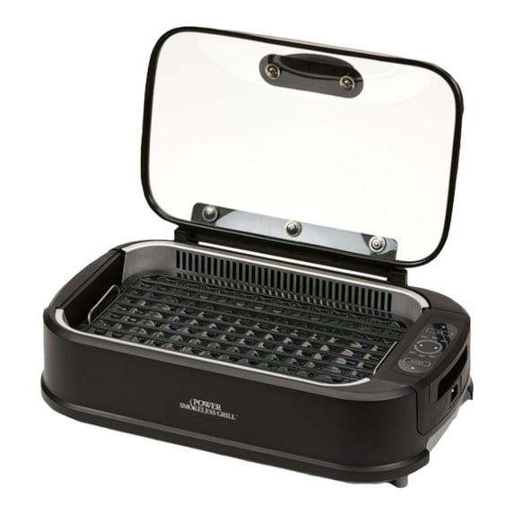 Power Smokeless Grill Indoor Electric Grill with Tempered Glass Lid, Non-Stick, Black