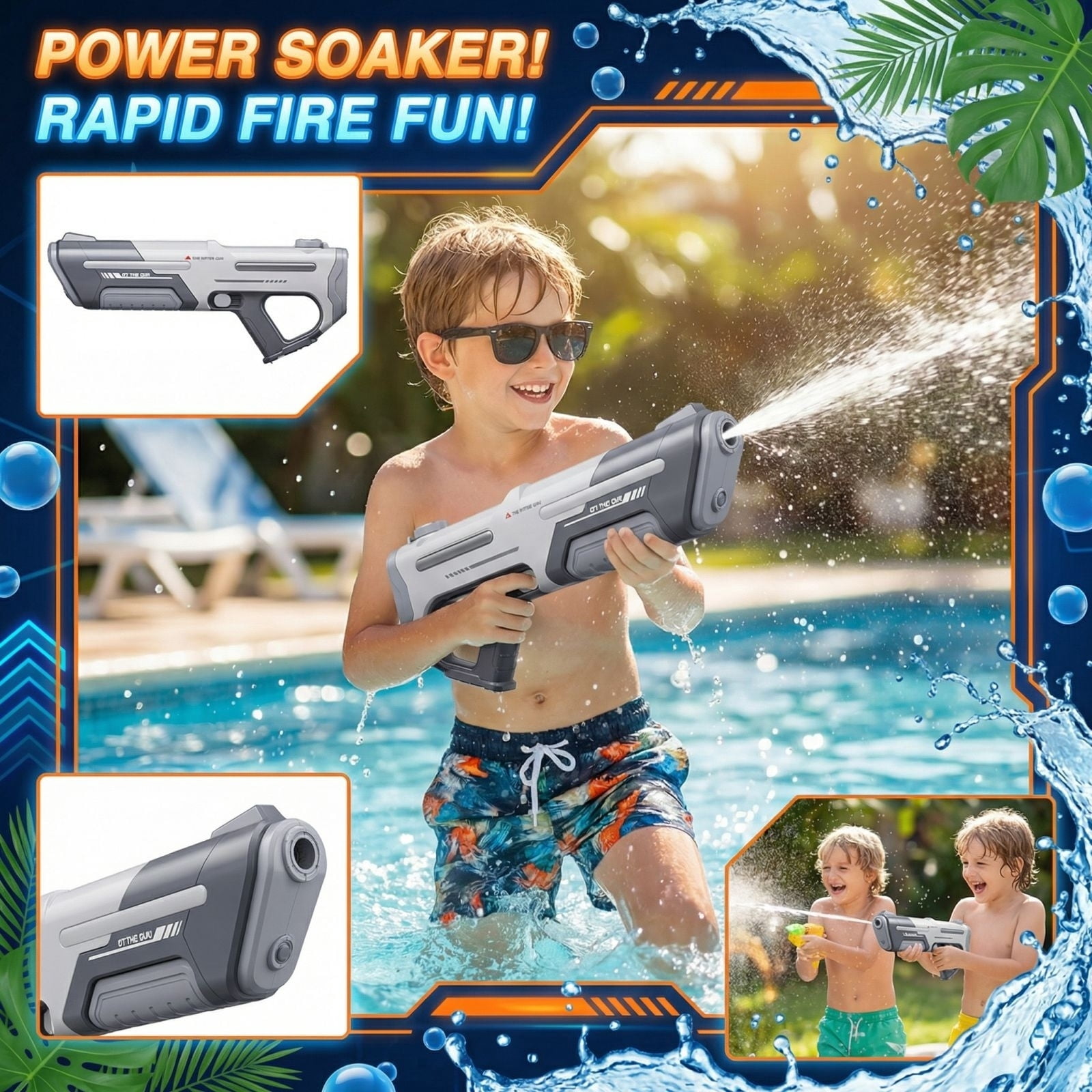 Power Soaker Rapid Fire Electric Water Blaster, High Pressure Automatic Water Soaker, Futuristic Design Summer Outdoor Pool Water Battle Toy