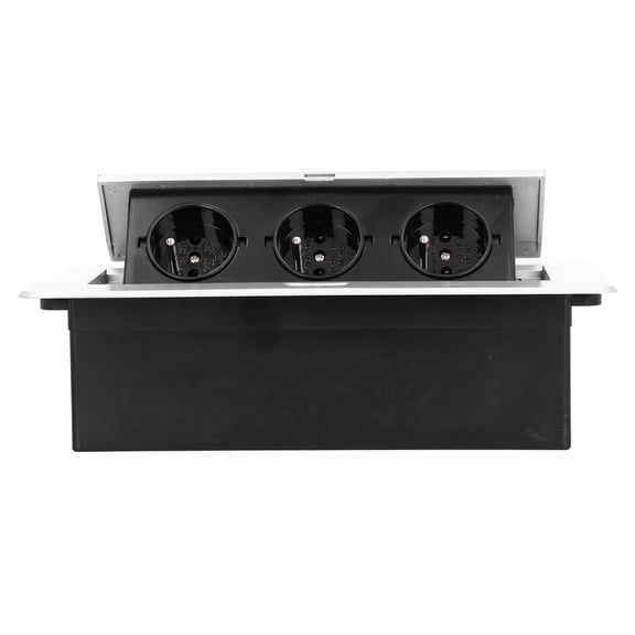 Power Socket 3Outlet Desktop Floor Recessed Electrical Charging Station, 16A/10A Silver Aluminum Alloy