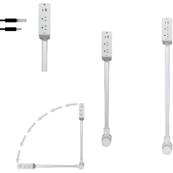 Power Socket Extender, Extendable Wall Socket, 180 Swivelling Socket Extender For Connecting Hard-To-Reach Sockets! Supplied With Usb-A, Usb-C And 2 Ac Sockets, Extendable 27' For Behind Sofa, Be
