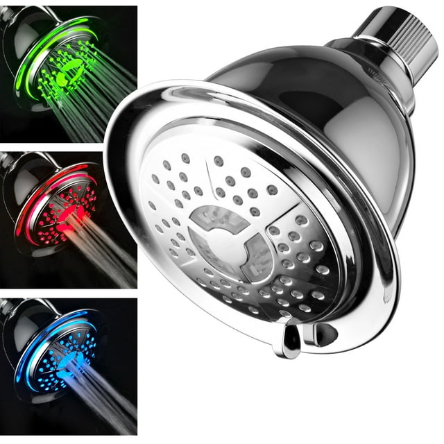 Power Spa® HighPower AllChrome 4Setting 7Color LED Shower Head with