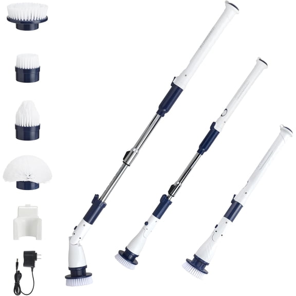 Power Spin Scrubber, Extendable to 47.5 Cordless Electric Cleaner for Shower, Kitchen, Bathroom, Tile, Tub, Car, Deck - Rechargeable Spin Brush with Adjustable Brush Head & 4 Attachments