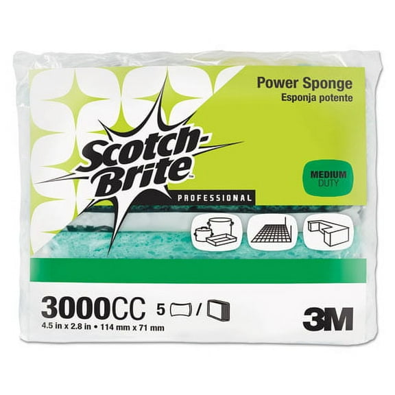 Power Sponge, 2.8 X 4.5, 0.6" Thick, Blue/teal, 5/pack | Bundle of 2 Packs