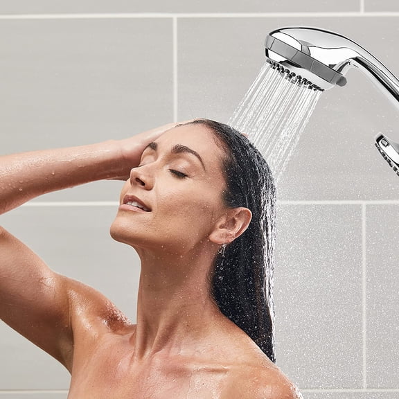 Power Spray Dual 2-in-1 Shower System With Rain Shower Head and 8-Mode Hand Held Shower Head, Plastic, Chrome