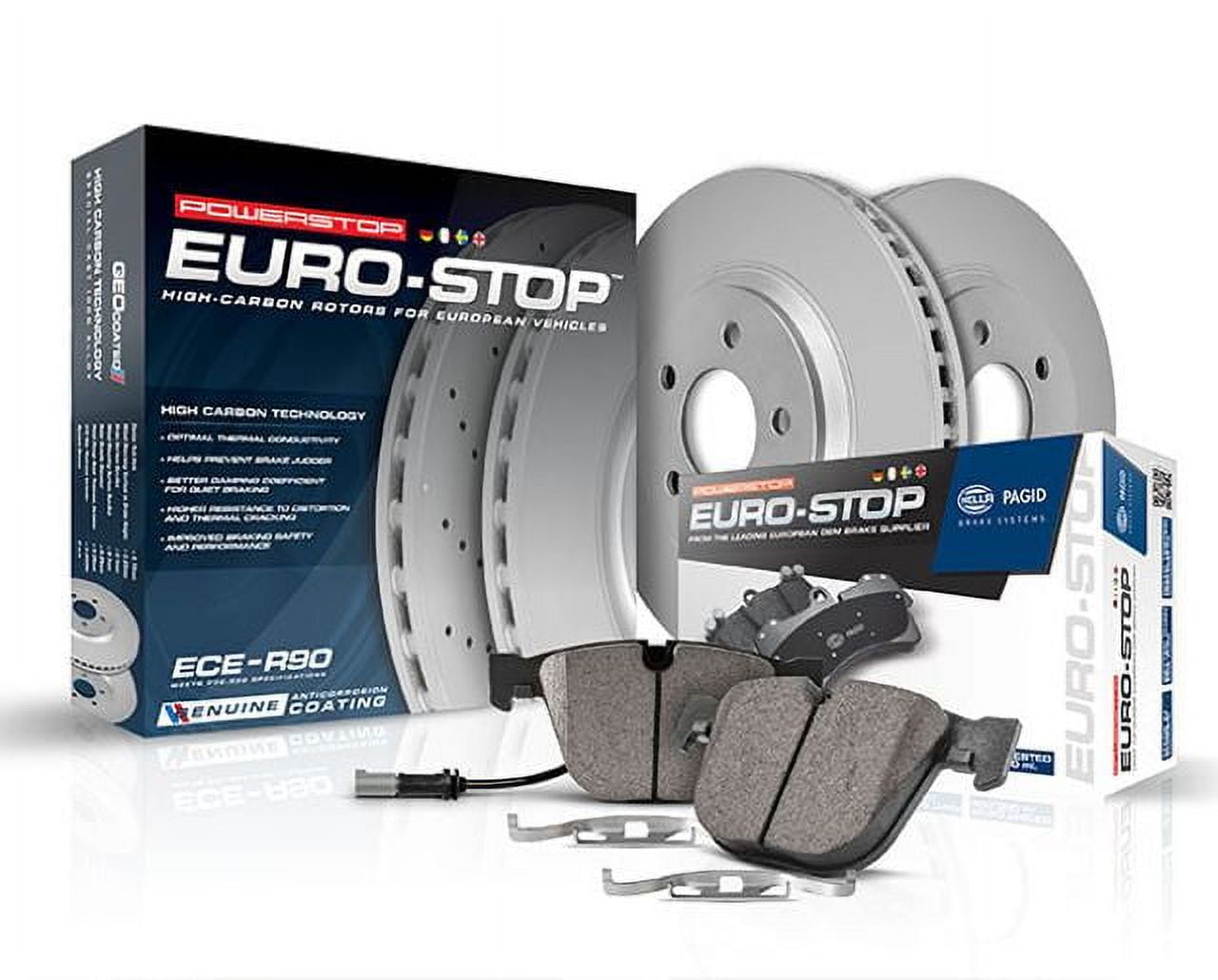 Power Stop Front Euro-Stop ECE-R90 Certified Brake Pad and Rotor Kit ESK6597