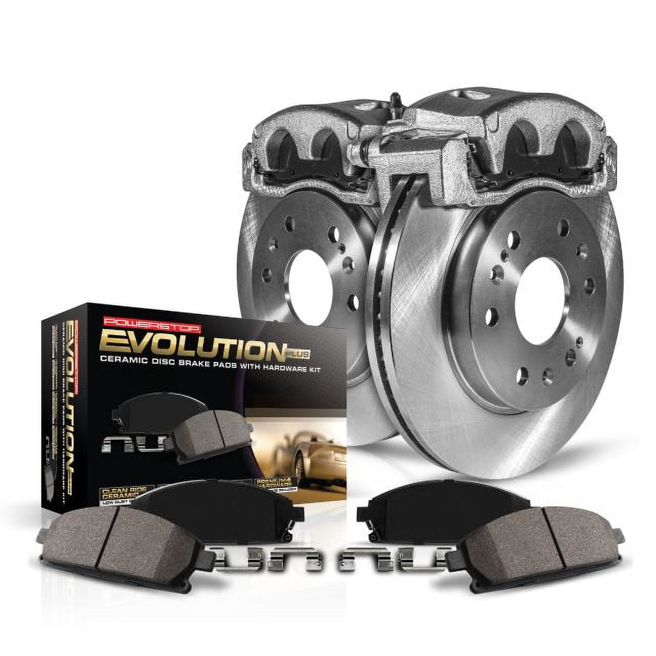 Power Stop Front Stock Replacement Brake Pad and Rotor Kit with Calipers KCOE2009