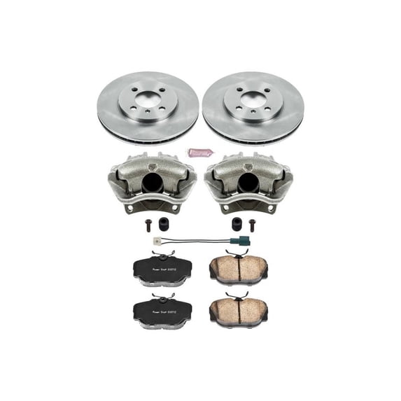 PowerStop Front Stock Replacement Brake Pad and Rotor Kit with Calipers Fits: BMW Select Models KCOE3008