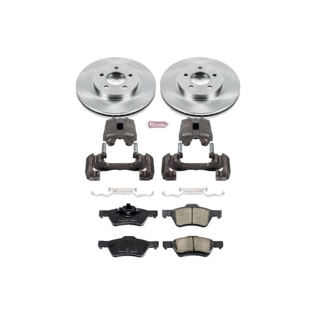 PowerStop Front Stock Replacement Brake Pad and Rotor Kit with Calipers Fits: FORD MAZDA MERCURY Select Models KCOE4581