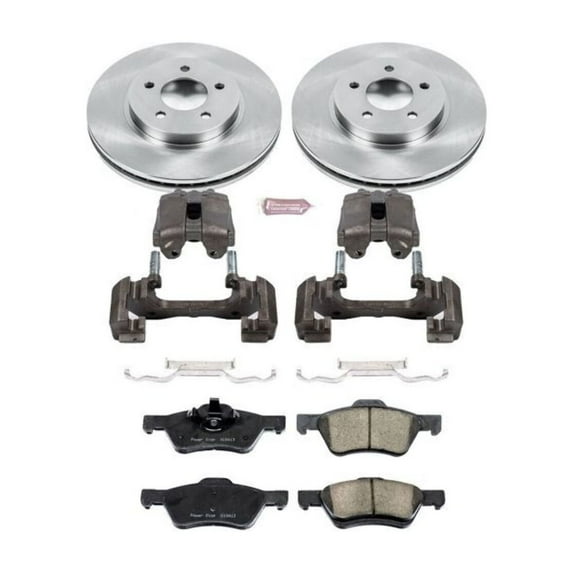 PowerStop Front Stock Replacement Brake Pad and Rotor Kit with Calipers Fits: FORD MAZDA MERCURY Select Models KCOE4581