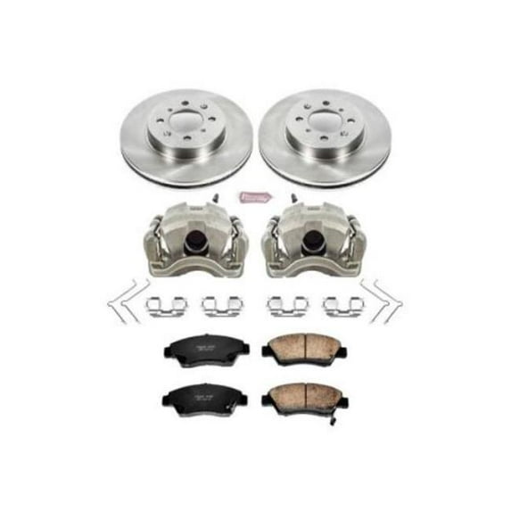 PowerStop Front Stock Replacement Brake Pad and Rotor Kit with Calipers Fits: HONDA Select Models KCOE696