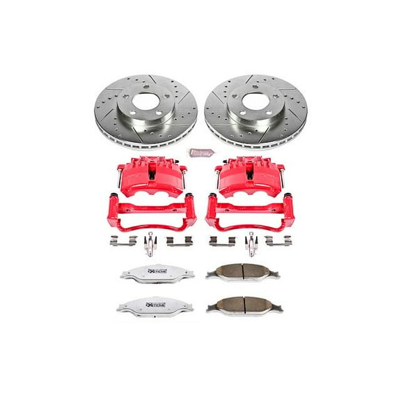 PowerStop Front Z26 Street Warrior Brake Pad and Rotor Kit with Red Powder Coated Calipers Fits: FORD Select Models KC1301A-26