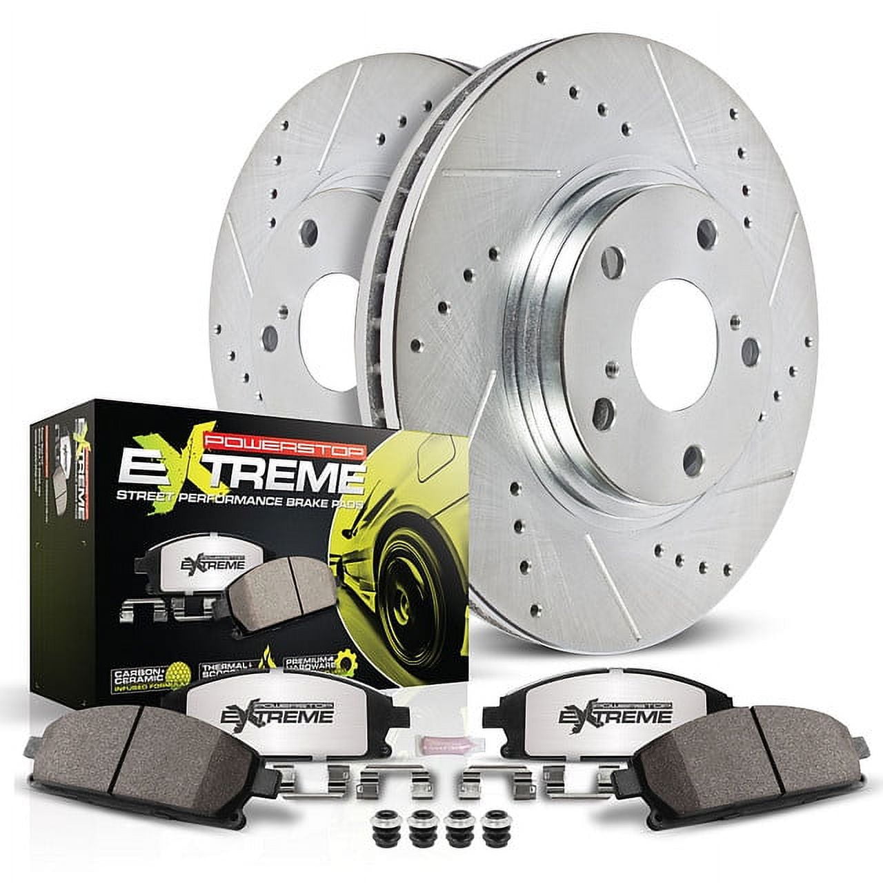PowerStop Front Z26 Street Warrior Carbon-Fiber Ceramic Brake Pad and Drilled and Slotted Rotor Kit Fits: INFINITI NISSAN Select Models K104-26