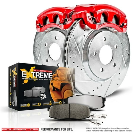 PowerStop Front Z36 Truck & Tow Brake Pad and Rotor Kit with Red Powder Coated Calipers Fits: DODGE Select Models KC2193A-36