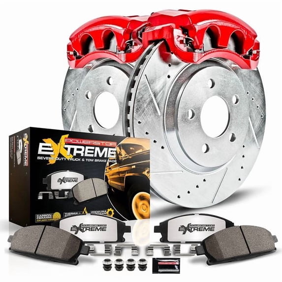 Power Stop Front Z36 Truck & Tow Brake Pad and Rotor Kit with Red Powder Coated Calipers KC8325-36
