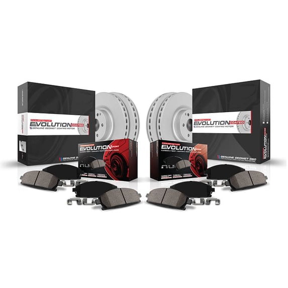 Power Stop Front and Rear Geomet Coated Brake Rotor and Pad Kit CRK7097