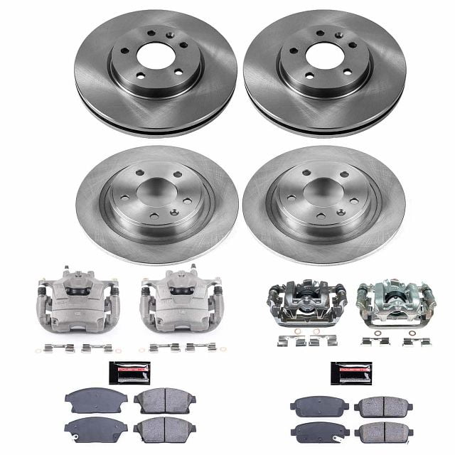 Power Stop Front and Rear Stock Replacement Brake Pad and Rotor Kit with Calipers KCOE5555A