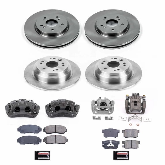 PowerStop Front and Rear Stock Replacement Brake Pad and Rotor Kit with Calipers Fits: HONDA Select Models KCOE5816