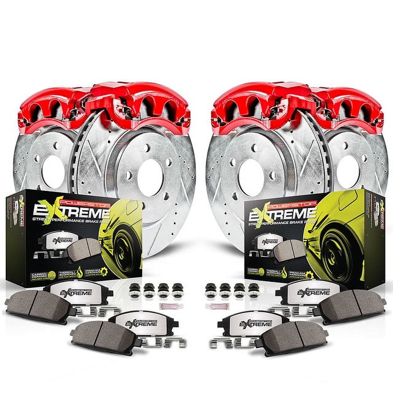 PowerStop Front and Rear Z26 Street Warrior Brake Pad and Rotor Kit with Red Powder Coated Calipers Fits: AUDI Select Models KC950-26