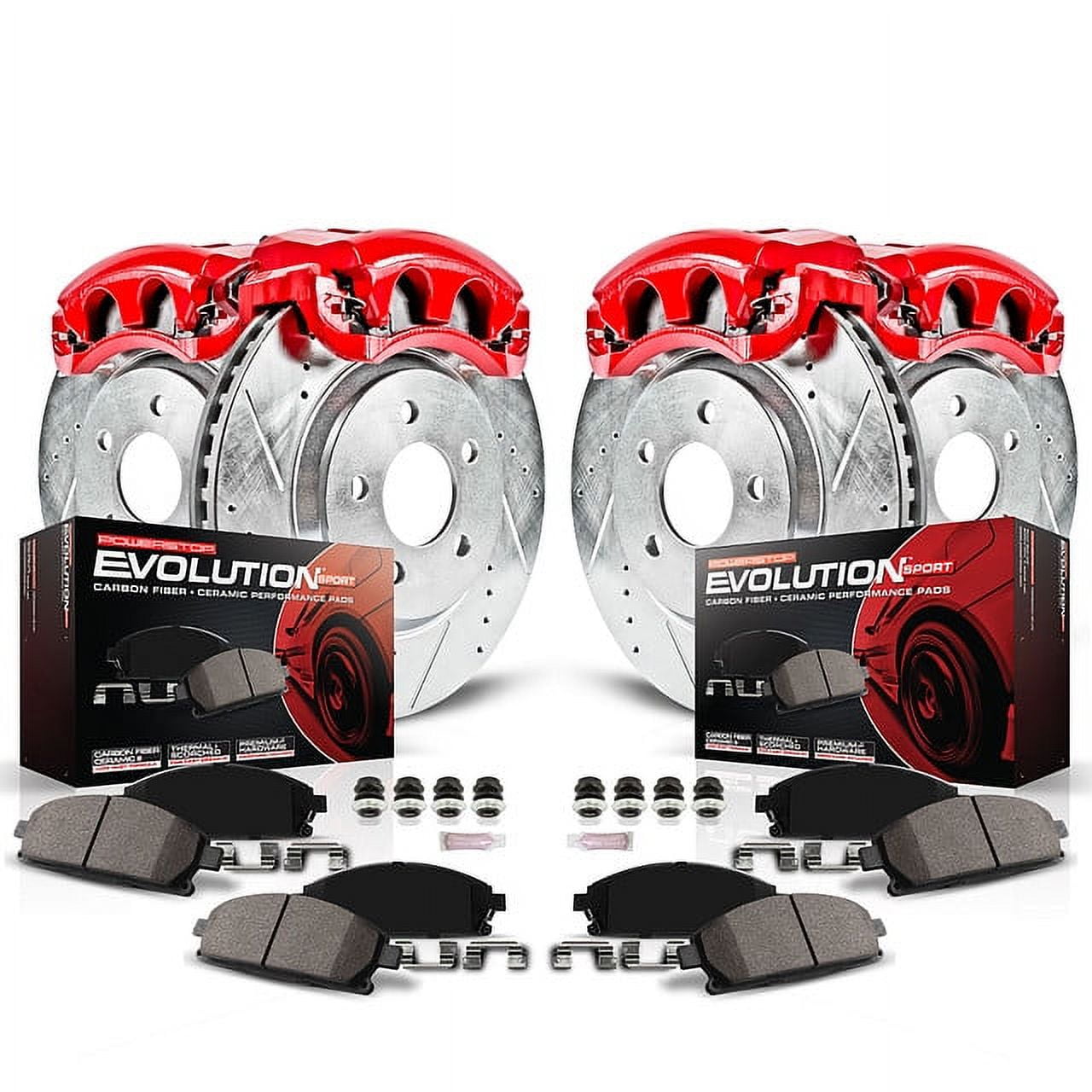 PowerStop Front and Rear Z23 Evolution Sport Brake Pad and Rotor Kit with Red Powder Coated Calipers Fits: PONTIAC TOYOTA Select Models KC4142