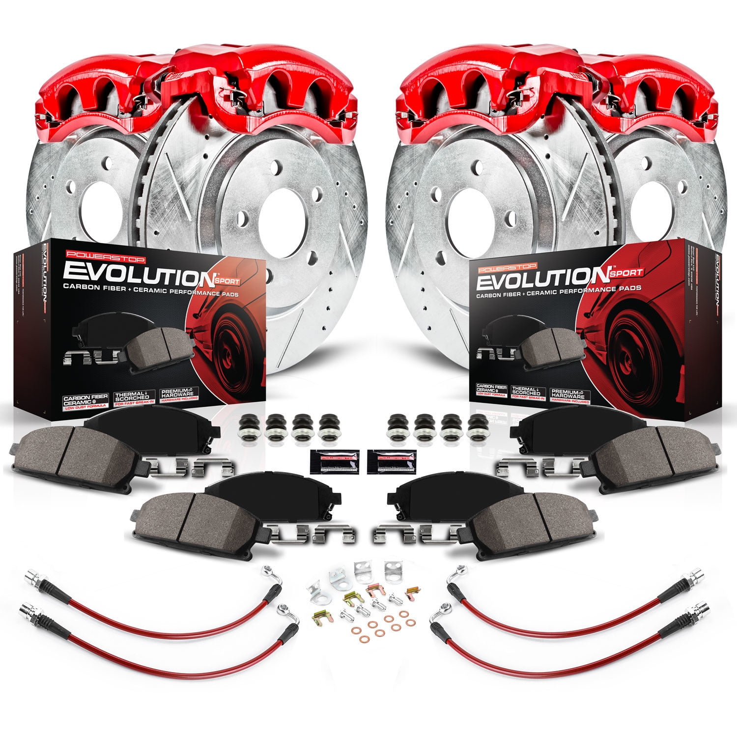 Power Stop Front and Rear Z23 Evolution Sport Brake Pad and Rotor Caliper and Hose Kit KCH11260