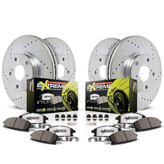 PowerStop Front and Rear Z26 Street Warrior Carbon-Fiber Ceramic Brake Pad and Drilled and Slotted Rotor Kit Fits: CADILLAC CHEVROLET Select Models K1560-26