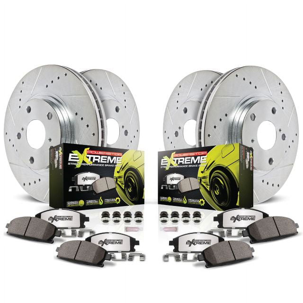PowerStop Front and Rear Z26 Street Warrior Carbon-Fiber Ceramic Brake Pad and Drilled and Slotted Rotor Kit Fits: EAGLE MITSUBISHI PLYMOUTH Select Models K799-26