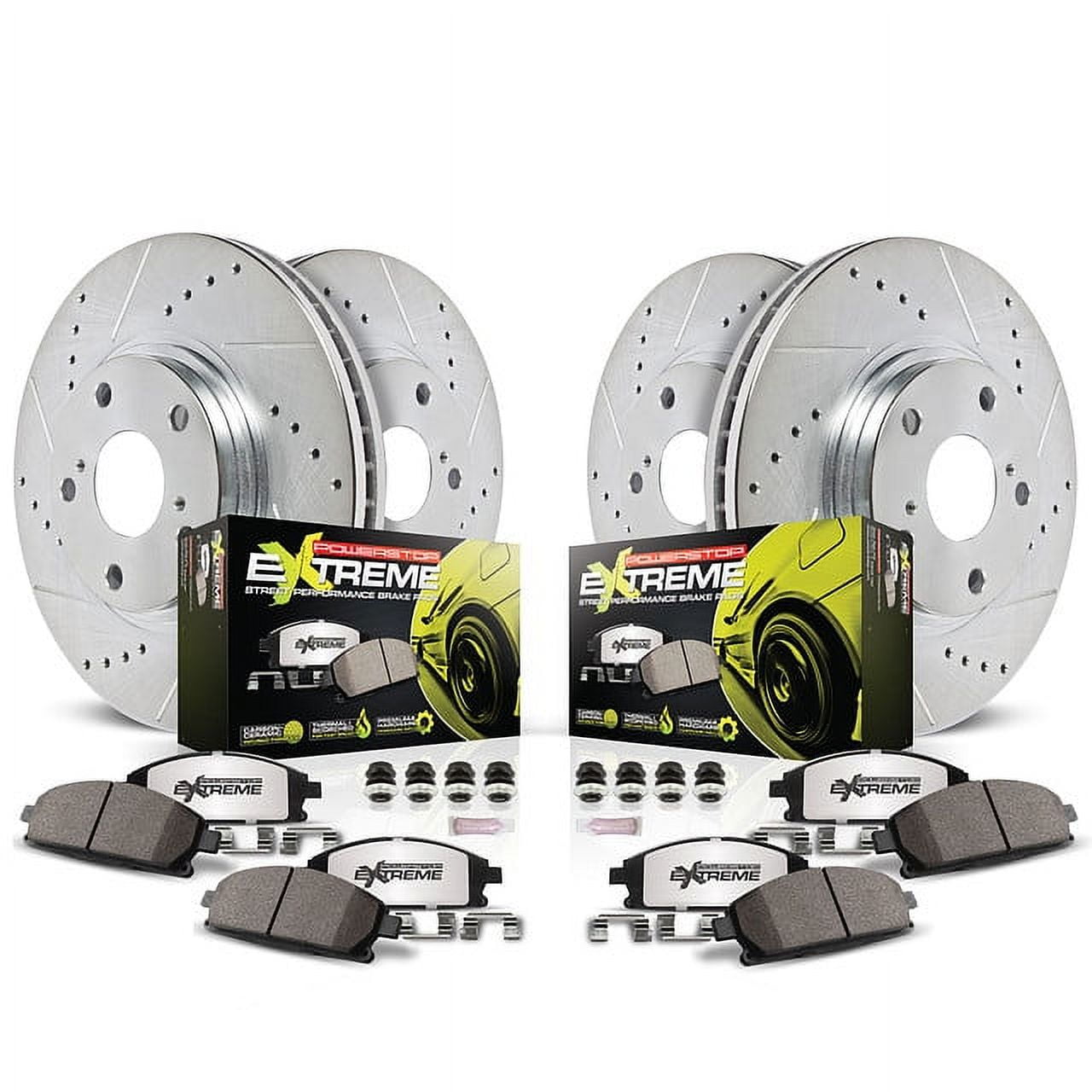 PowerStop Front and Rear Z26 Street Warrior Carbon-Fiber Ceramic Brake Pad and Drilled and Slotted Rotor Kit Fits: Select Models K935-26