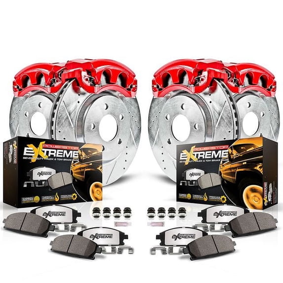PowerStop Front and Rear Z36 Truck & Tow Brake Pad and Rotor Kit with Red Powder Coated Calipers Fits: NISSAN Select Models KC144-36
